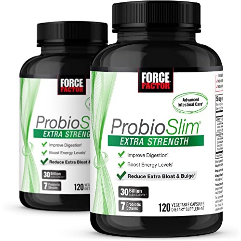 Force Factor ProbioSlim Extra sila, Probiotické doplnok pre ženy a mužov s 30 miliárd CFU a zelený čaj extrakt pre podporu zdravia Gut, Bloating and Gas Relief, 120 Počet (Stock of 2)