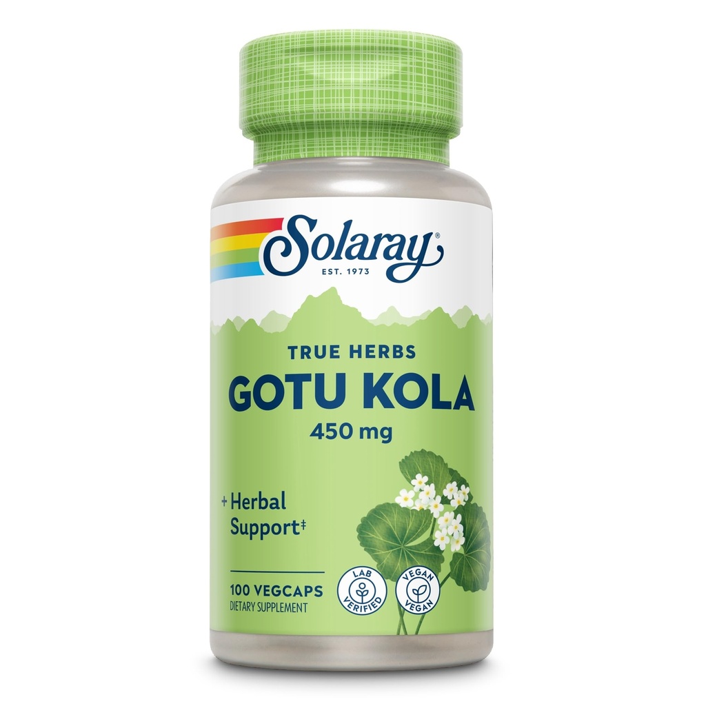 SOLARAY Gotu Kola 450mg - Centella Asiasias bylinné doplnky - Gotu Kola Kapsule vyrobené s celým leteckým pre výkonnú Wellness podporu - Vegan, Non-GMO, Lab Overené, 60-dňová záruka, 100 Servisov