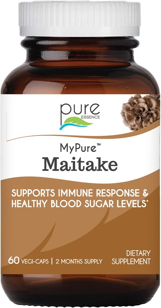 PURE ESENCE LABS MyPure Maitake Huby - Koncentrované Maitake Mušroom Powder Supplement for Immune System Support, Stres Relief, Build Energy, Strength Booster pre mužov a ženy - 2 mesiace dodávky