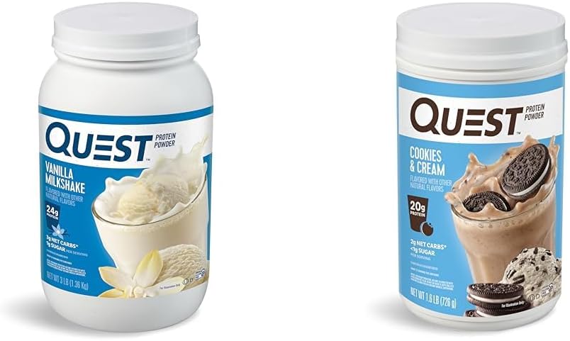 Quest Vanilla Milkshake 24g Protein 3 libra a Cookies & Cream 20g Protein 1.6 libra proteínové prášok