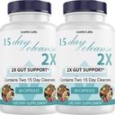 15 Day Cleans 2X - Double Gut & Colon Support - Advanced Gut Cleanse Detox pre ženy a mužov s lucernou, Cascara Sagrada, Probiotiká & Psyllium Husk - Non-GMO - Made in USA - 60 Kapsule (2 fľaše)