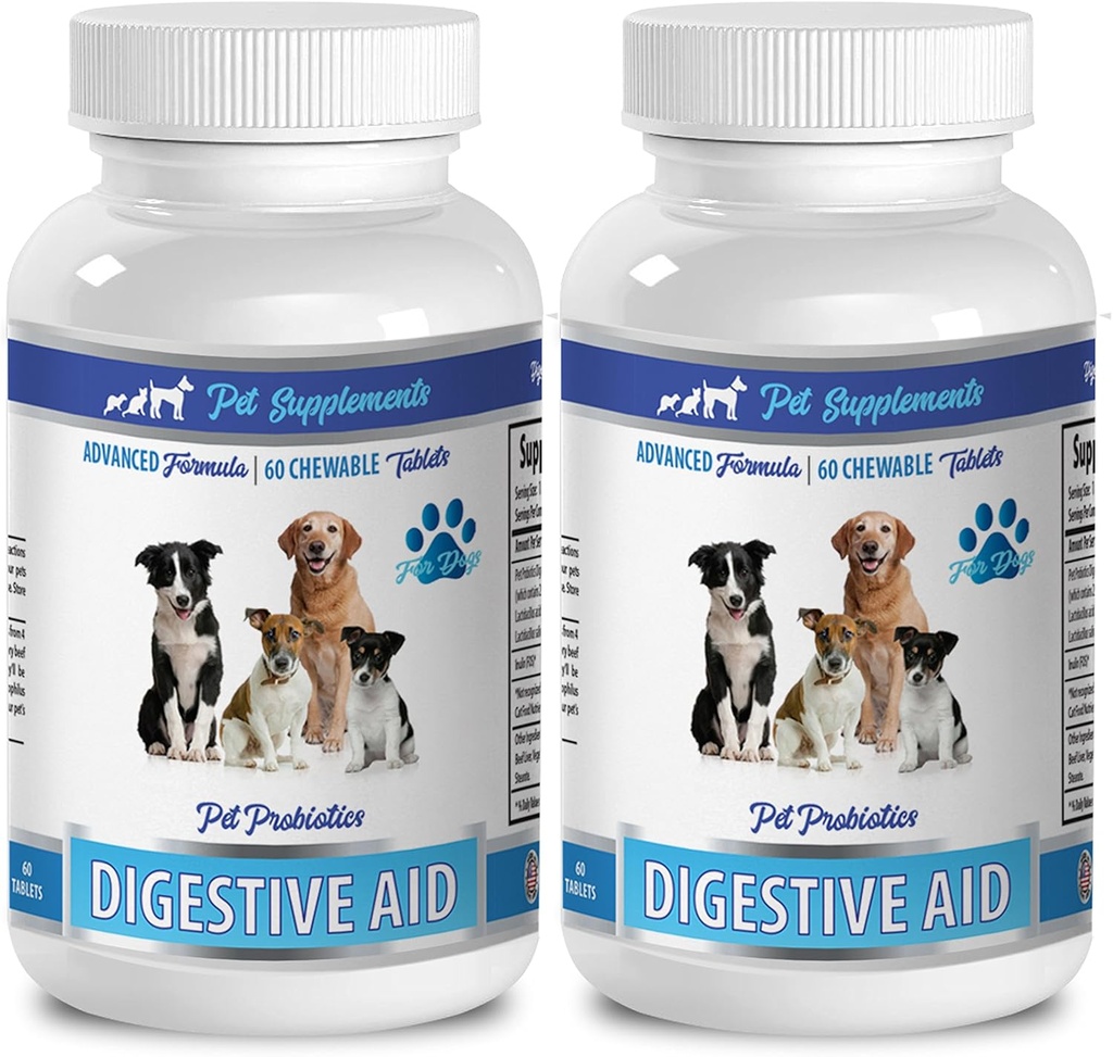 PET DOPLNKY A NUTRITION LLC Dog Gas Treats - Pes Digestívne Aid PROBIOTICS - Prírodný prístup - Riešenie pre zlý dych a plyn - Counter hnačka - acidophilus pre psy - 2 fľaše (120 Treats)