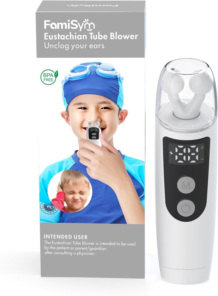 FamiSym Eustachian Tube Stroogger, Ušný tlak Relief Device Domov pre Tinnitus a bolesť ucha, udržuje rovnováhu tlaku v ušiach, zmierňuje poruchu ucha, 501-biela