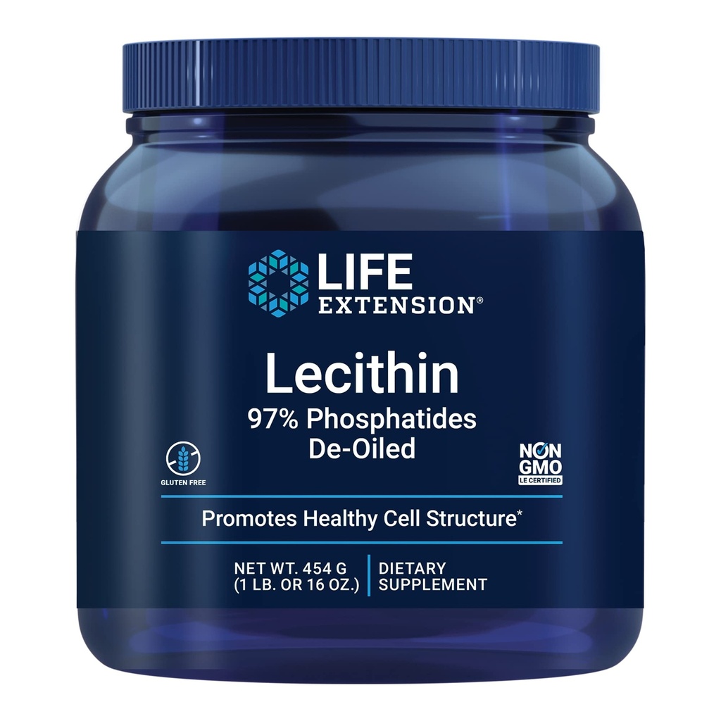 Life Extension Lecitin, podporuje zdravú bunkovú štruktúru a funkciu v mozgu, bez lepku, Non-GMO, Vegetarian, 454 Grams