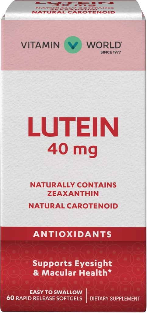 Vitamínový svet Lutein 40mg 60 Rýchle uvoľnenie Softgels, Očné zdravie, Vision, Antioxidant