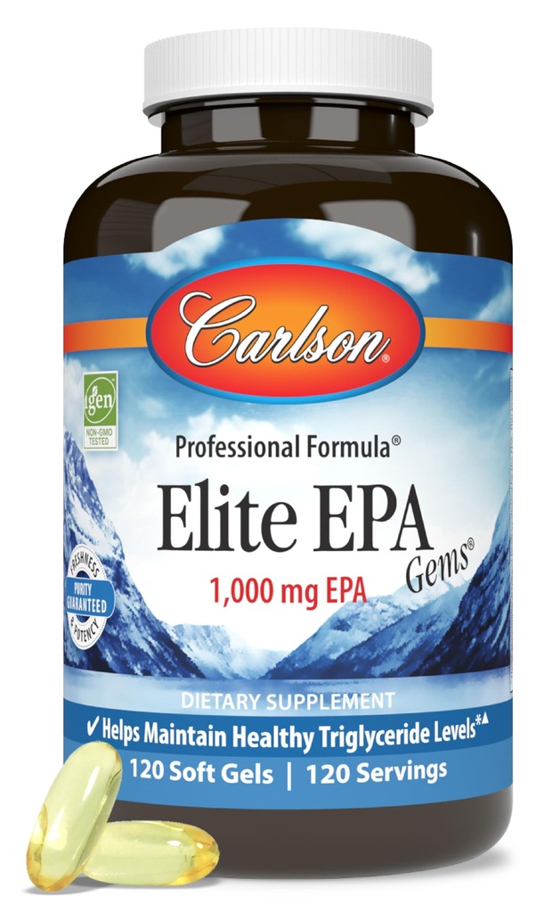 Carlson - Elite EPA Gems, 1000 mg EPA Fish Oil, Wild-Caught, Norwegian Fish Oil, Udržateľne Zdroj, pomáha udržiavať zdravé hladiny triglyceridov, 120 Softgels