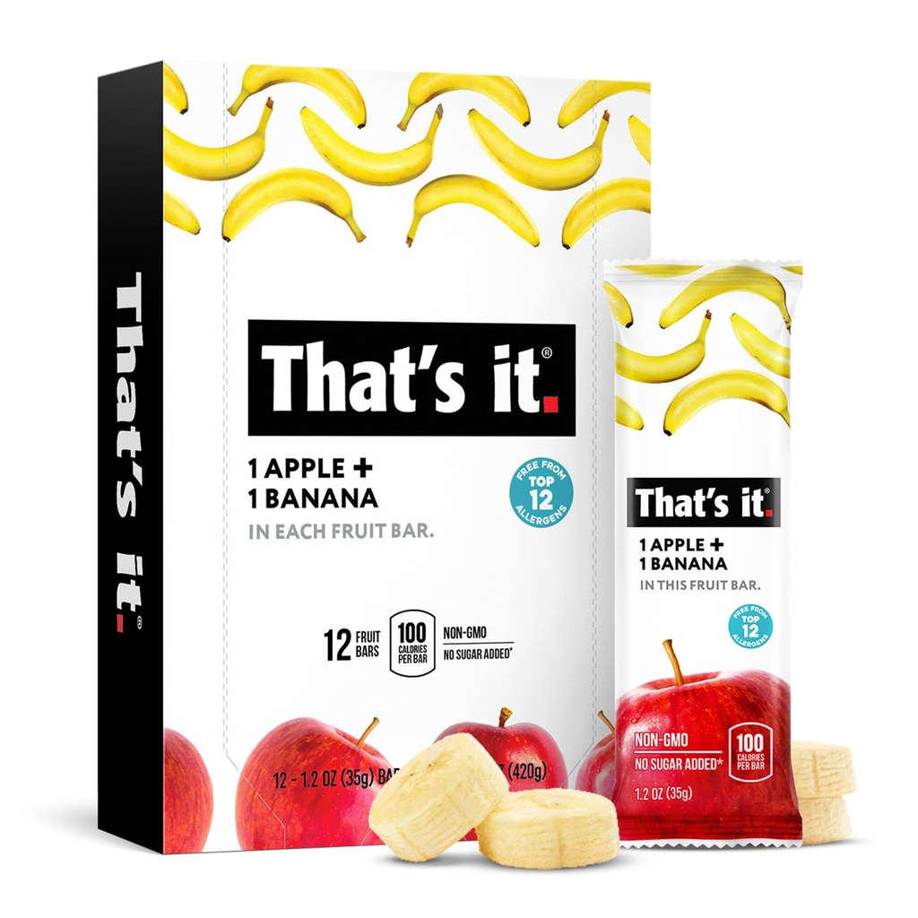 To je to Nutrition Jablká + Banana 100% Natural Real Fruit Bar, Paleo pre deti a dospelých, Non GMO Sugar-Free, Bez konzervačných látok Energy Food, 14.4 Oz, Balenie 12