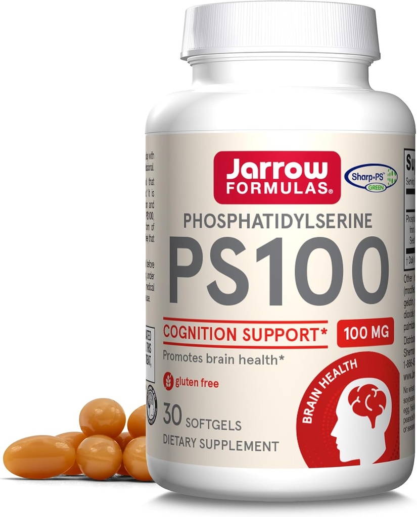 Jarrow Formulates PS100 Fosfatidylserín 100 mg, Dietary Supplement for Brain Health and Cognition Support, 30 Softgels, 10-30 Day Supply