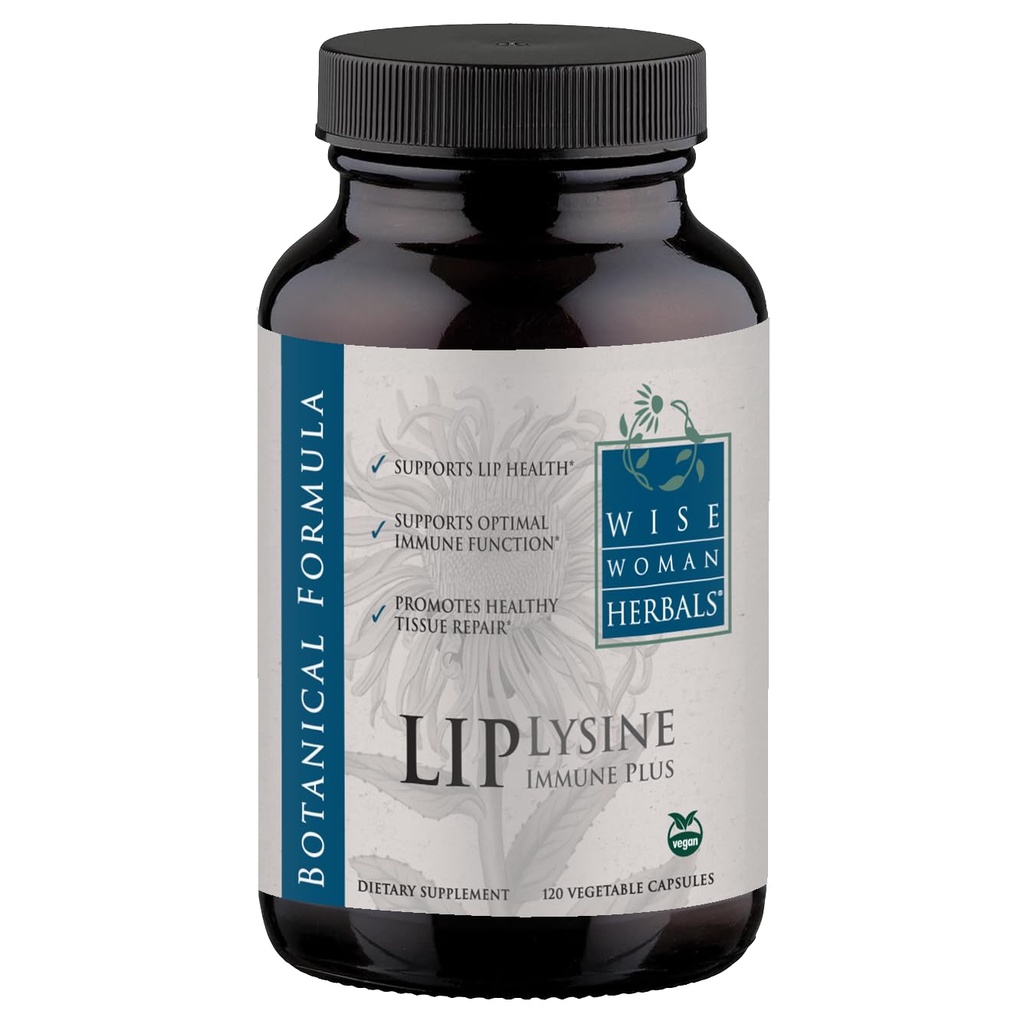 Wise Woman Herbals Lysine Immune Plus Lip, Additive-Free Non-GMO Formula, High-Potency L-Lysine & Imunity Blend, Lip & Skin Health Support, Natural Immune Defense, 120 Veg Caps