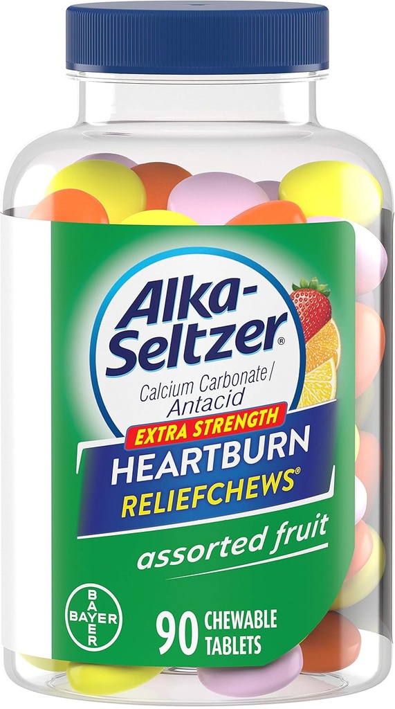 Alka-Seltzer Extra sila Pálenie záhy Relief Chews - Relief of Heartburn, Acid Ind Gardance and Sour Žalúdok - Rozličné citróny, Orange Jahodové chute - 90 Count