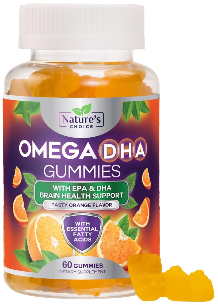 Omega 3 Rybí olej Gumies - Triple sila Omega3 Gummy - DHA & EPA Mastné kyseliny pre zdravie srdca, Joint & Brain Podpora, Príroda s vysokou absorpciou Omega Rybí olej doplnok, Orange Flavor- 60 Gummy