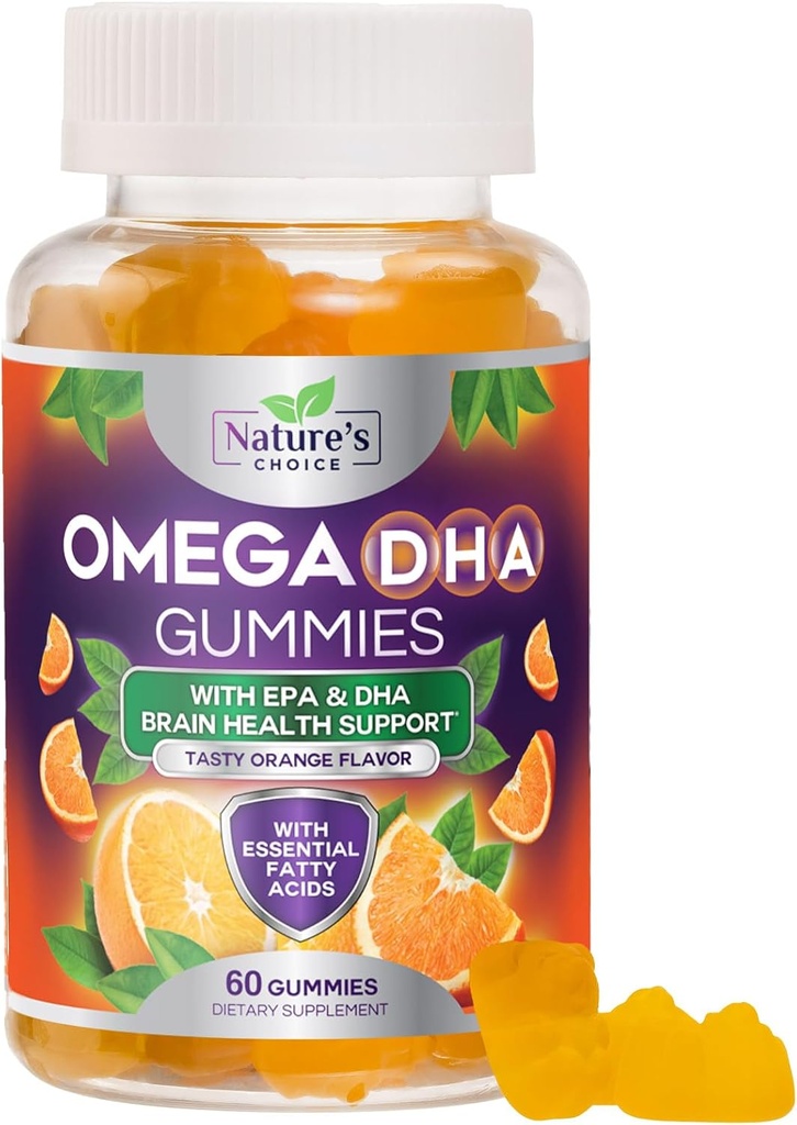 Omega 3 Rybí olej Gumies - Triple sila Omega3 Gummy - DHA & EPA Mastné kyseliny pre zdravie srdca, Joint & Brain Podpora, Príroda s vysokou absorpciou Omega Rybí olej doplnok, Orange Flavor- 60 Gummy