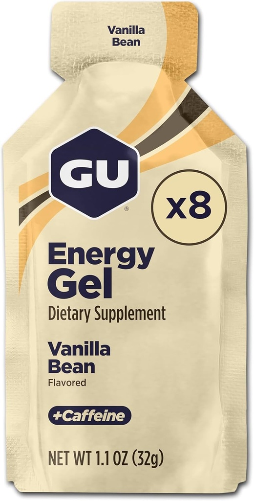 GU Energy Original Sports Nutrition Energy Gel, 8-Count, Vanilla Bean