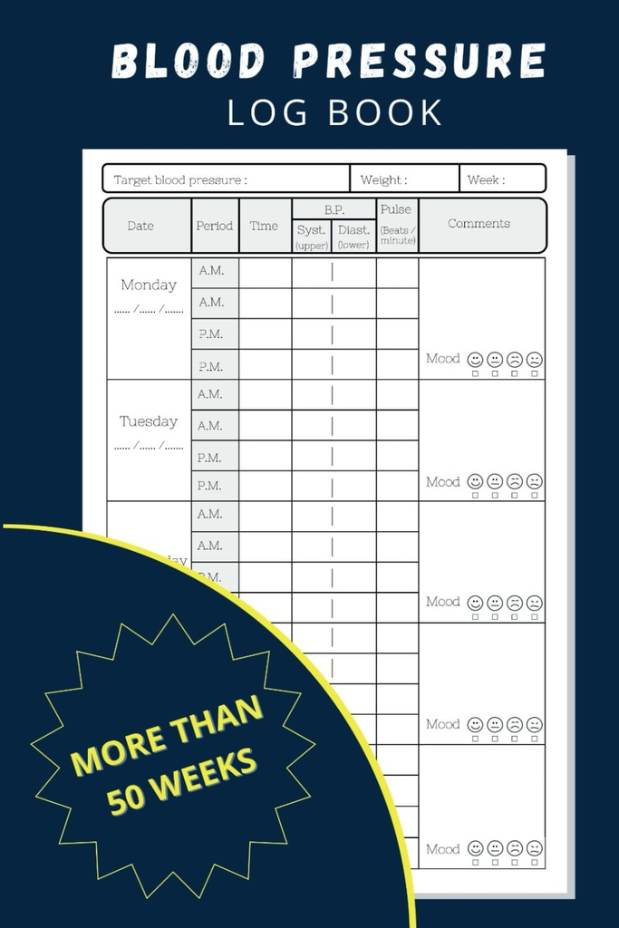 Krvný tlak Log Book: Jednoduchý denný tracker zaznamenať a sledovať krvný tlak doma