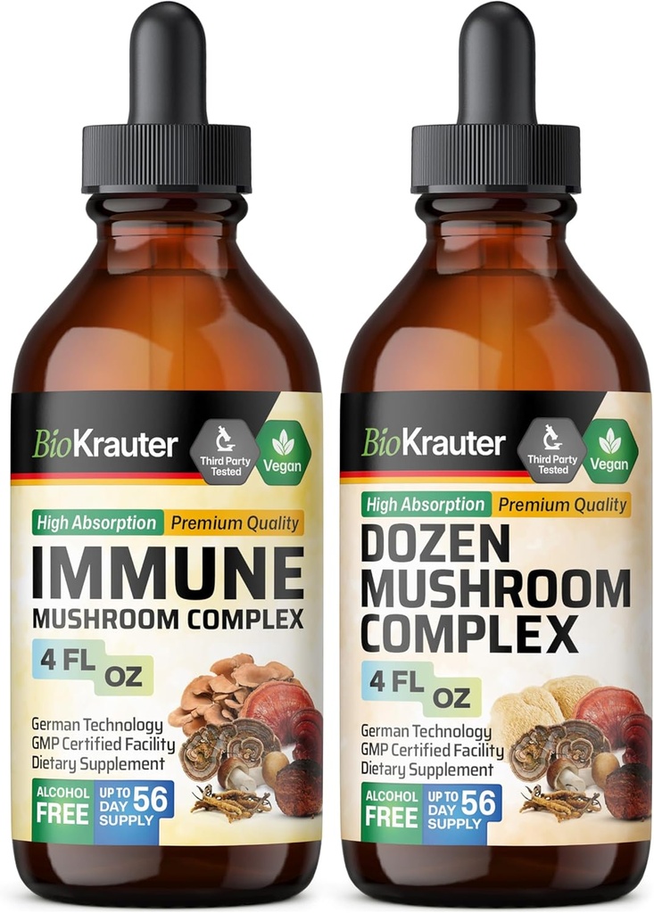 BIO KRAUTER Immune Mushrom Tincture 4 Fl. Oz. & Dozen Mushrom Tincture 4 Fl. Oz.
