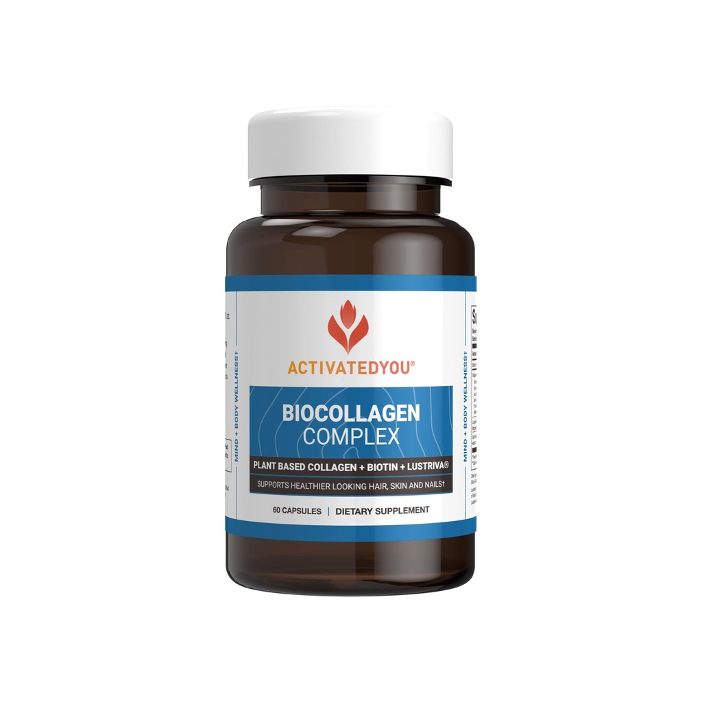 ActivatedYou BioColagen Complex Plant-Based Collagen for Women & Men - navrhnutý tak, aby podporoval pevnosť kože, svalovú silu a objem vlasov, 2 denné kapsule podporujú mladistvý vzhľad a spoločnú mobilitu