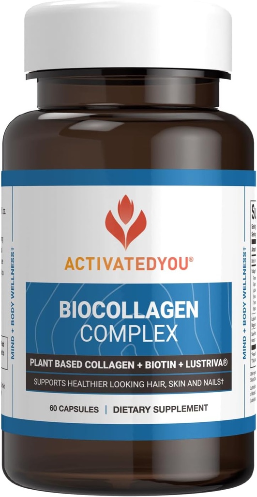 ActivatedYou BioColagen Complex Plant-Based Collagen for Women & Men - navrhnutý tak, aby podporoval pevnosť kože, svalovú silu a objem vlasov, 2 denné kapsule podporujú mladistvý vzhľad a spoločnú mobilitu