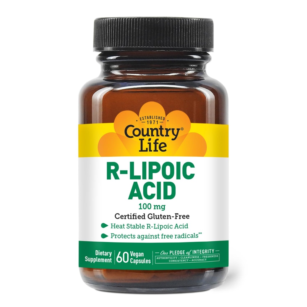 Country Life R-Alpha Acid Complex 300mg - Alpha-Lipoic Acid 270mg & R-Lipoic Acid 30mg - Antioxidant Support - Žiadne kvasenie, kukurica, pšenica, sója, lepok, mlieko - Alpha Lipoic Acid Supplement