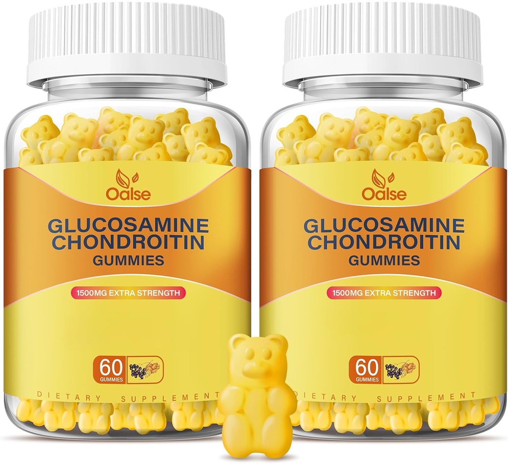 Vegan Glucosamine Chondroitin Gummies, Support Supplement for Adults Men & Women, 1500mg Extra Strength Glucosamín s Chondroitin MSM Turmerica Elderberry for Health