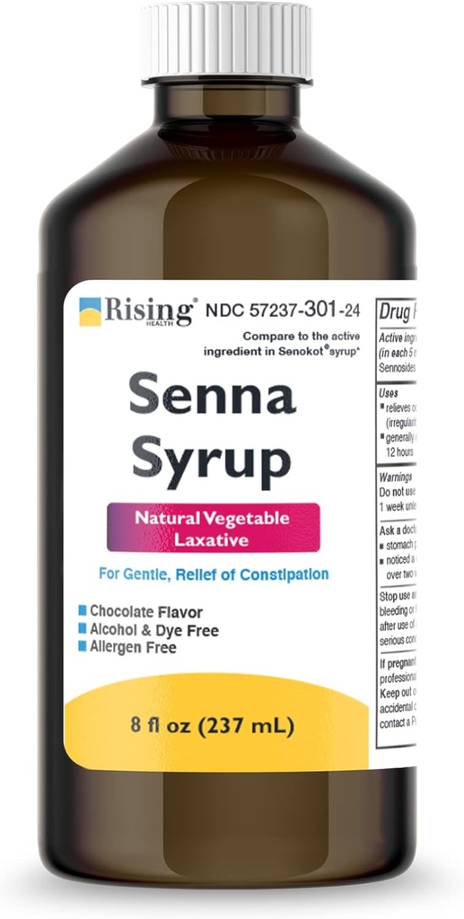 Rastúce zdravie Prírodné rastlinné preháňadlo - Senna Sennosids Sirup 8,8 mg/5ml - Zápcha Relief - Čokoládová príchuť - V porovnaní s Senokot® Sirup