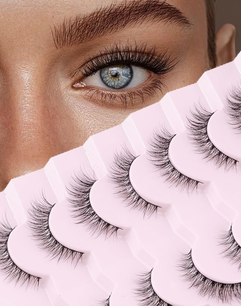 Len všetky prírodné Lashes Wishes Lashes Natural Look Falošné riasy Natural Plavené riasy Falošné oči Lashes Soft Fluffy Lashes 7 páry D1 Natural (6-13MM)