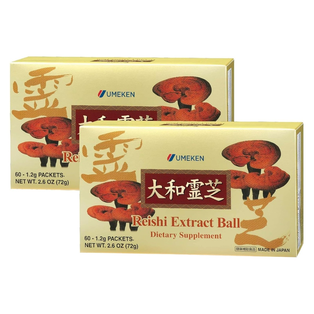 Umeken Reishi Mushroom Extract Balls, koncentrované, japonské Reishi Huba Supplement s Beta Glucan, koncentrované vo formáte lopty, 4 mesiace dodávky, 60 paketov, balenie 2