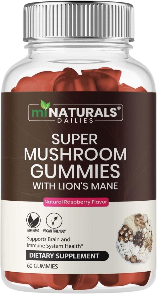 MINATURALS Super Hubové Gumičky pre dospelých, 10X Huba Supplement w/Lion Mane, podporuje zdravie mozgu a imunitného systému, žiadne tabletky a kapsule