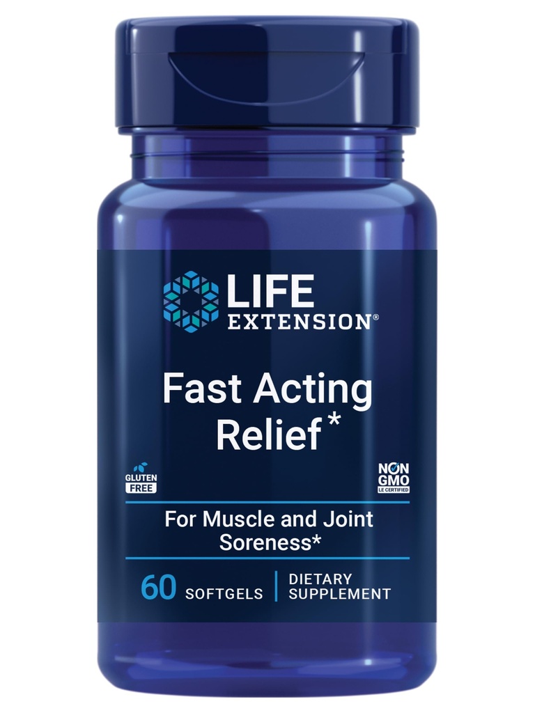 Extension Life Fast Acting Relief, Čierne sezamové semená, Turmerica, Boswellia, Joint Support Supplement, Quick Relief for diskomfort in Bones, Joints & Muscles, Gluten-Free, Non-GMO, 60 softgels