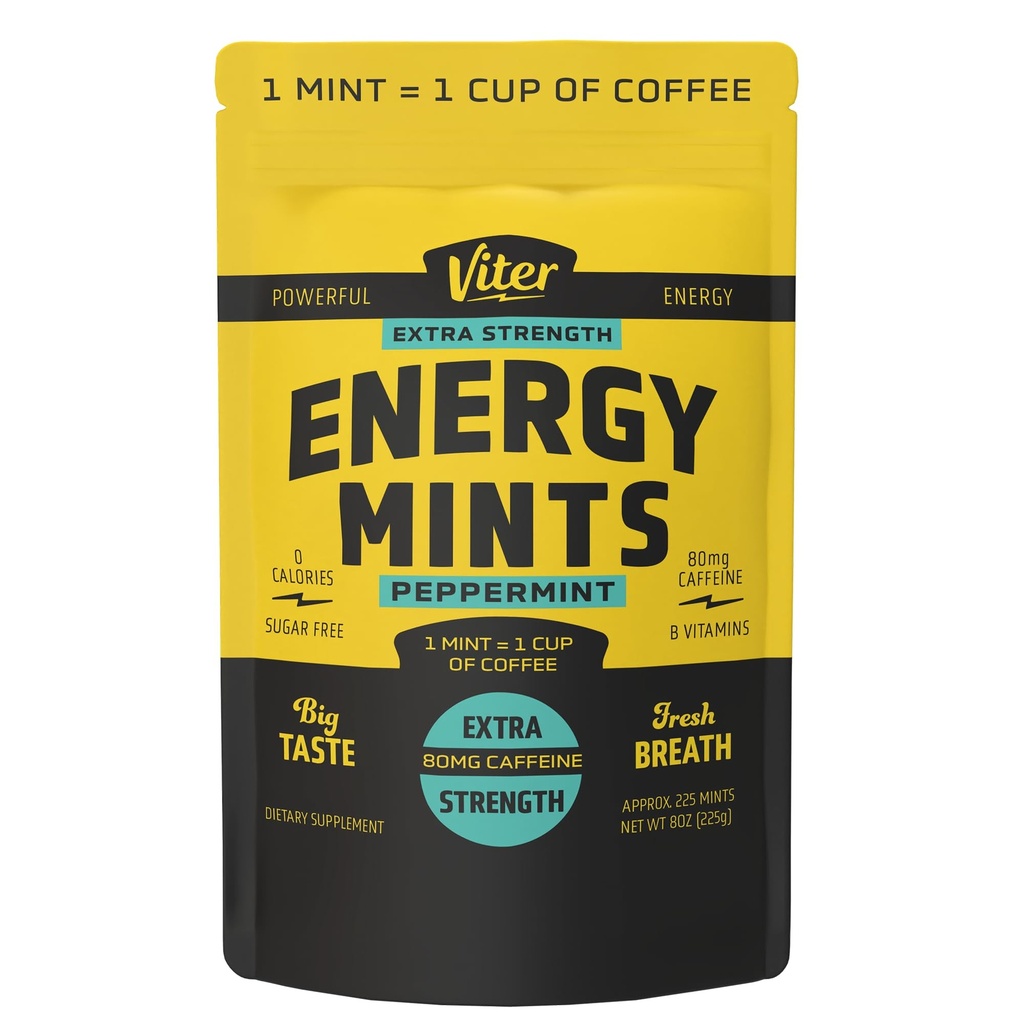Viter energie Extra sila Kofeínové mincovne 80mg kofeínu, B vitamíny, bez cukru. (Peppermint, 8oz, hromadný vak)