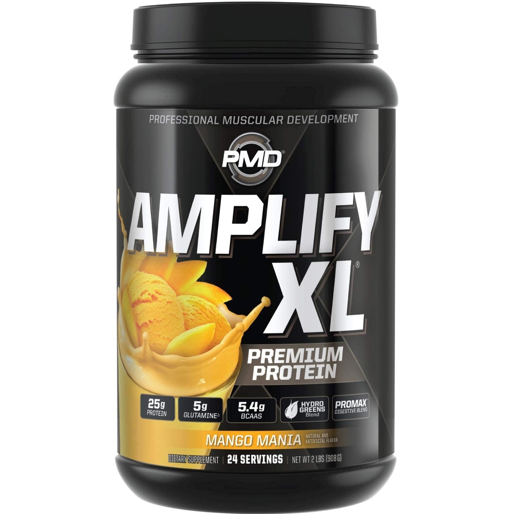 PMD Sports Amplify XL Premium Srvátka Protein Supplement Hydro Greens Blend - Glutamín a srvátkový proteín Matrix s Superfood pre svalovú hmotu, silu a zotavenie - Mango mánia (24 slúži)