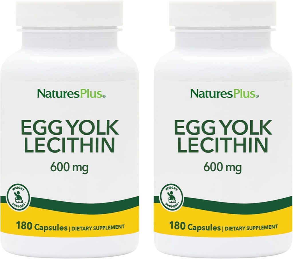 NaturesPlus Egg Yolk Lecithin - 600 mg, 180 kapsúl - balenie po 2 - Soy Free, Gluten Free - 180 celkových služieb