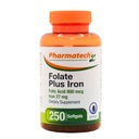 Kyselina listová 800 μg Plus železo 27 mg doplnok pre ženy, vitamín B9, folát prenatálne, rýchla absorpcia, vyrobené v USA, 250 Softgels