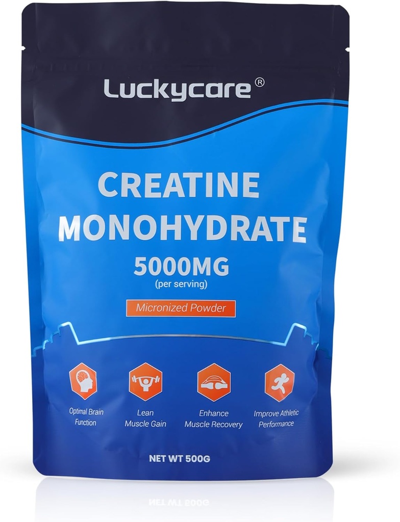 Gluckycare Creatin Monohydrát - 5000 mg Pure Micronized Creatin - Creatin Powder Support for Strength & Performance - 100 Servings, 500G
