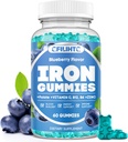 Železo Gummy pre ženy a mužov - Železo doplnok s vitamínom B6, B12, C, Zinok, folát pre dospelých a deti - Podpora Železo nedostatočnosť, Anémia, Energetické Boost, Blood Builder - Bezcukr Vegan 60ct čučoriedky