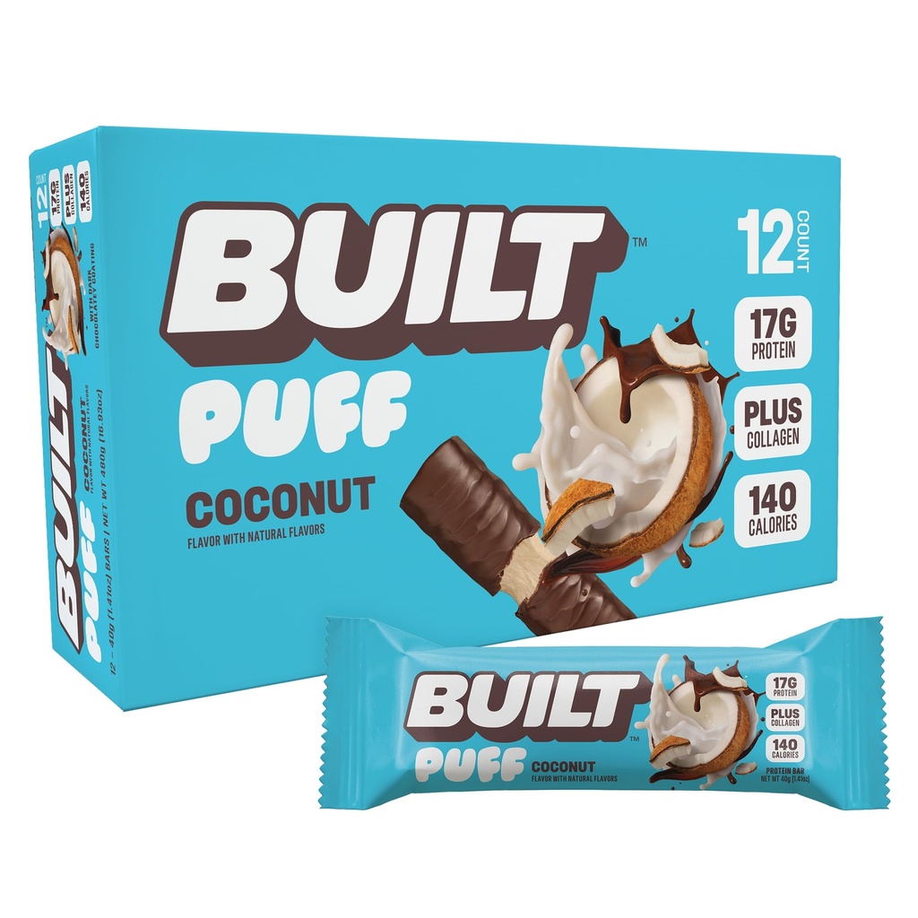 Postavený bar, Puff Protein Bars, Coconut Puff, 17g Bielkoviny Snacks, On-The-Go Bars, Iba 140 Kalórie, 6g Cukor, Kolagén, Gluten Free, 12 Počet
