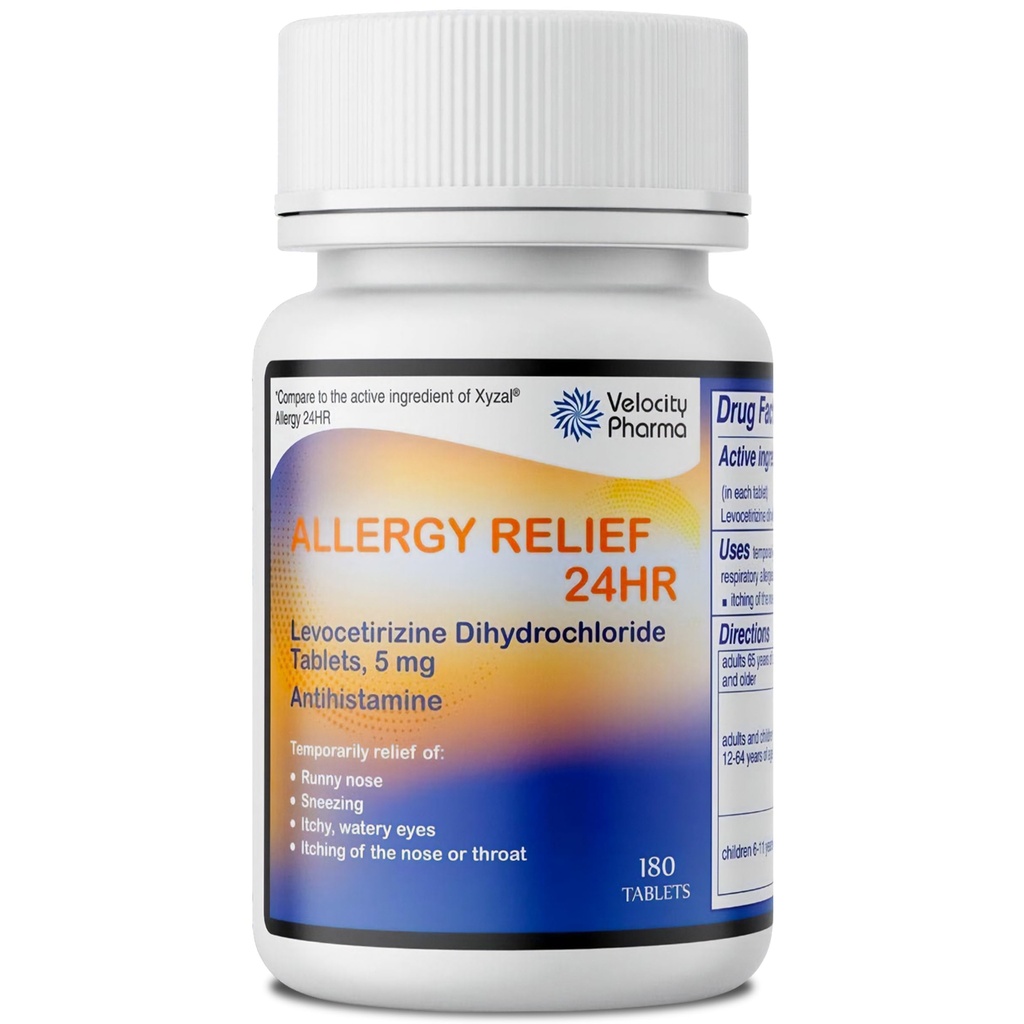 Levocetirizín Dihydrochlorid 5 mg USP tablety, 24 hodinová úľava od alergie, non-Drowsy Antihistaminikum, 180 počet