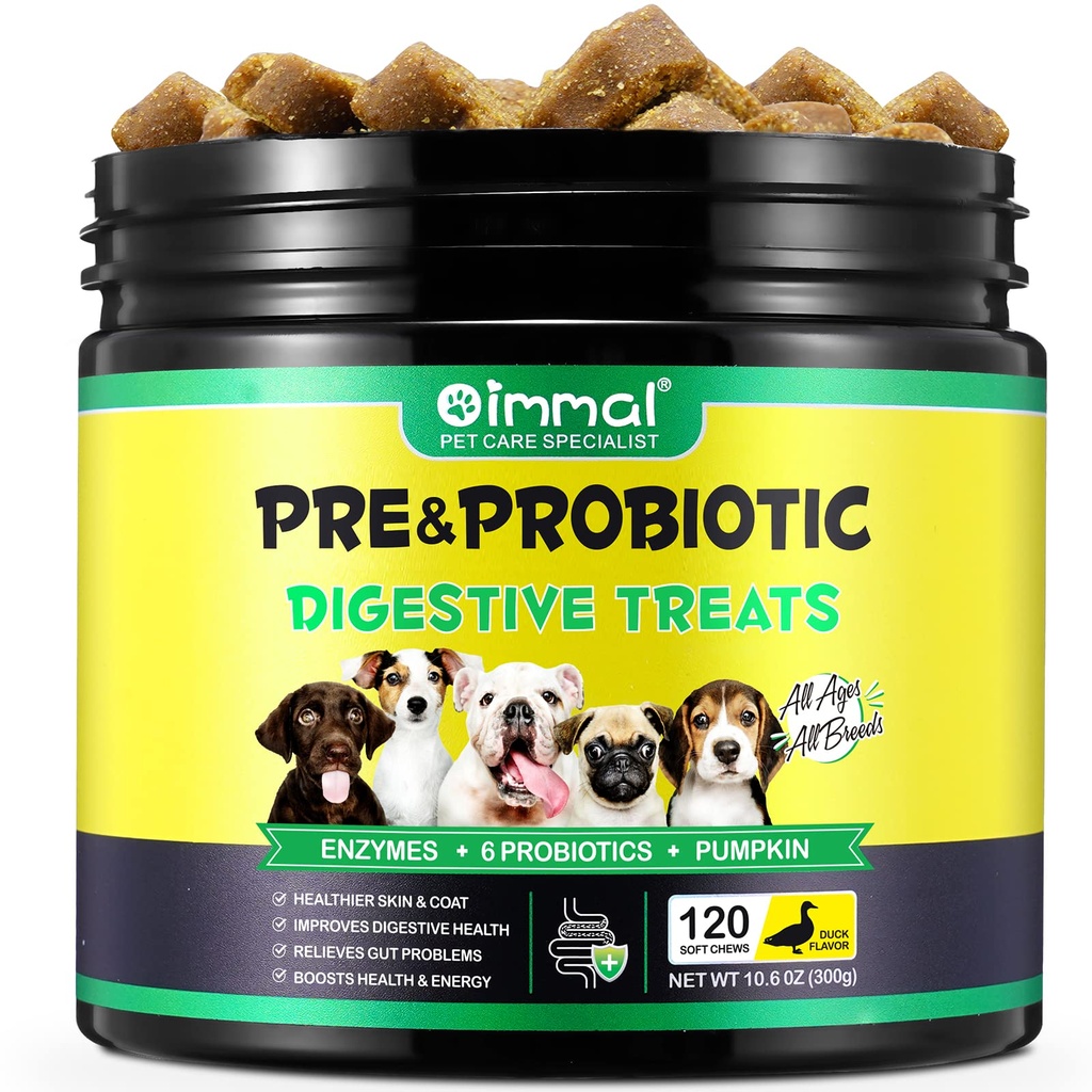 Probiotiká pre psy Tráviace zdravie, Tráviace mäkké žuvačky pre psy, psie probiotiká a tráviace enzýmy, 120 psie žuvačky Omega-3 & 6, Vitamín, zlepšenie trávenia, imunita
