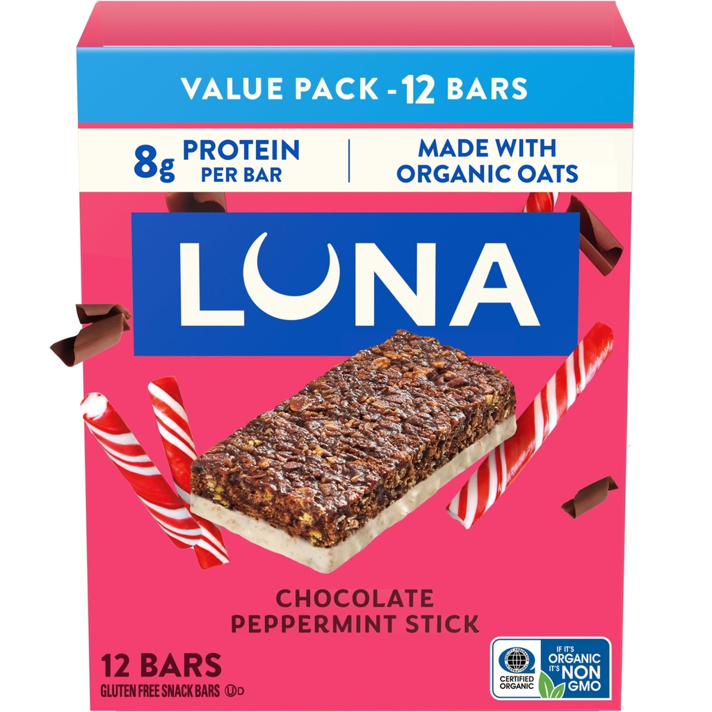 LUNA Bar - Čokoládová mätová tyčinka Flavor - Snack Bars - Non-GMO - Bielkoviny bez lepidla Bary - Vyrobené s organickým Oat (12 Balenie)