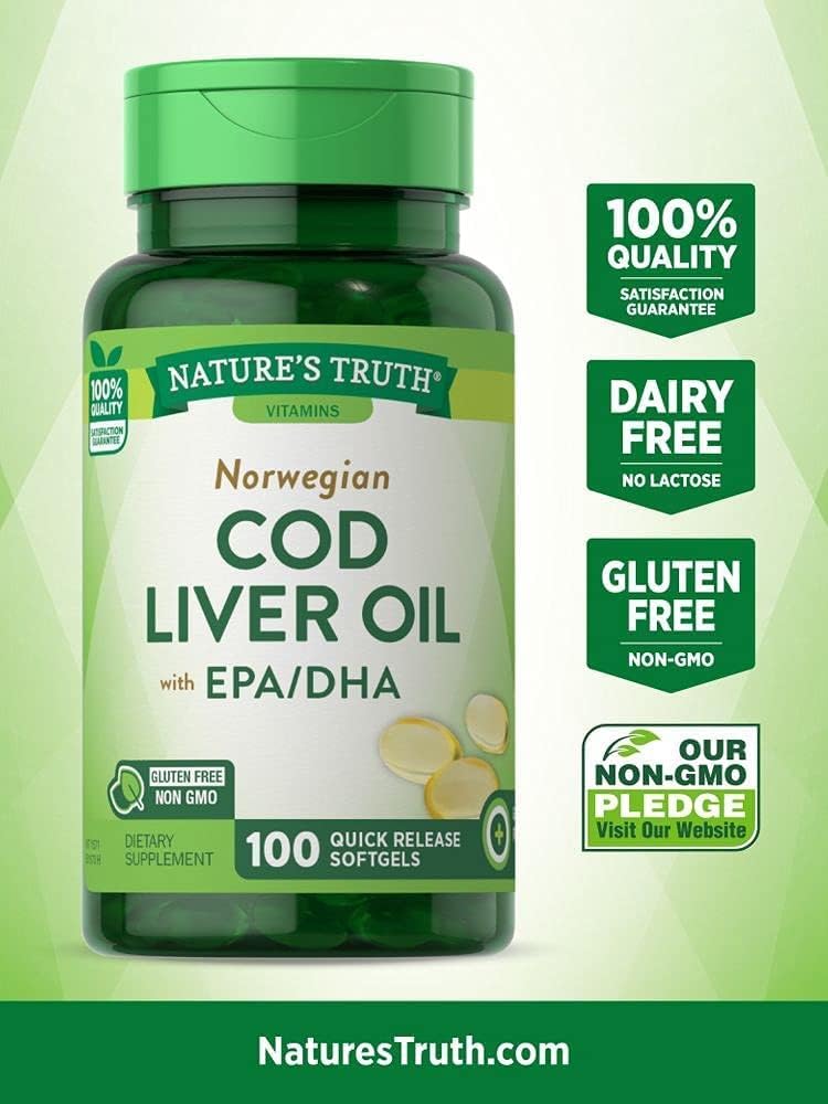 Príroda Pravda Nórska treska Liverový olej Diétny doplnok - 100 Softgels, balenie 6