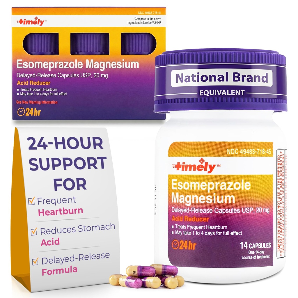 Včasné Ezomeprazol Magnézium 20 mg Antacidové pilulky - Redukcia žalúdočnej kyseliny, časté zníženie pálenia záhy a refluxná medicína - 24 hodín Ezomeprazol Oneskorené uvoľňovanie Kapsule - 42 Počet
