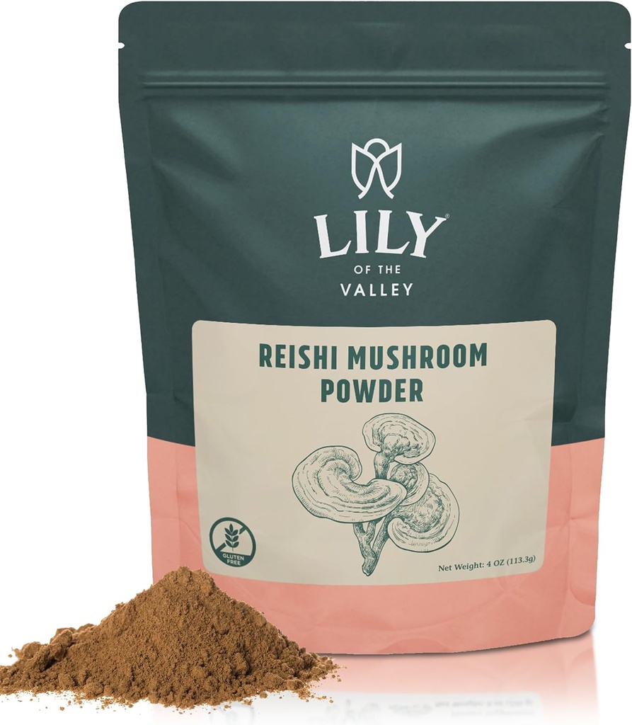 Lily z údolia Reishi Mushrom Powder - Skvelé pre kávu, smoothie a Shakes - Adaptogénne huby - Vegan & Gluten-Free - balené v odolnom vrecku (4oz, 113g)