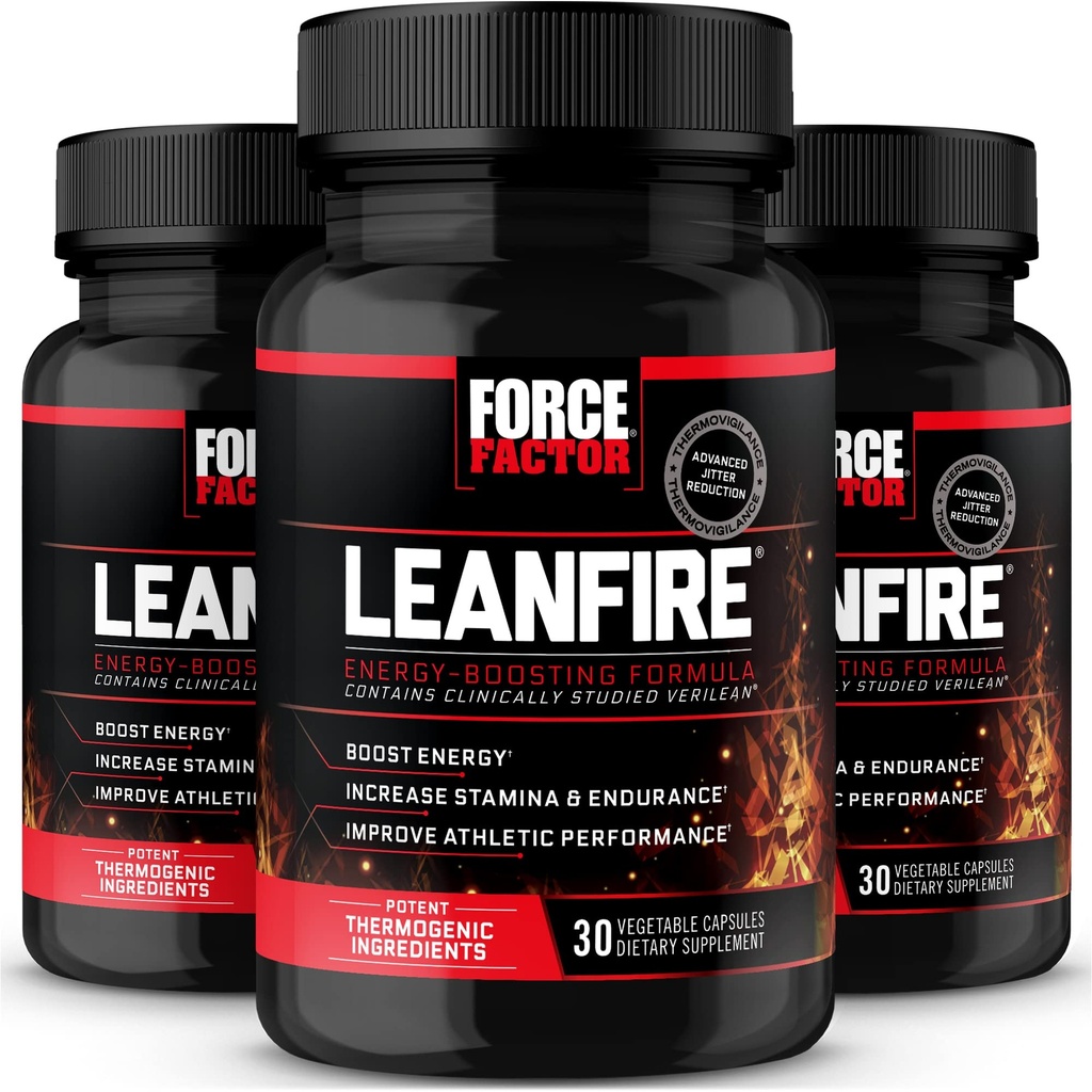 FORCE FACTOR LeanFire, 3-Pack, Pre cvičenie energetických pilulky s extraktom zo zeleného čaju a kofeínu na zvýšenie energie, Build Lean svalovina, zlepšiť športový výkon, a zvýšiť zameranie, 90 Kapsule
