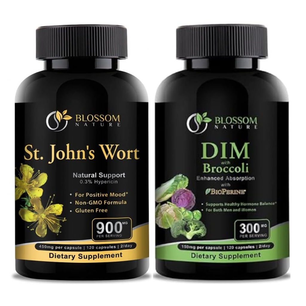 St Johns Wort 900mg-Mood Suplement-Calm Doplnky. DIM doplnok 300 mg s brokolica 200 mg BioPerine 10mg-Hormón a Estrogén vyváženie pre ženy &Men.120 Rastlinné kapsule(2 MESIAC DODÁVKA)