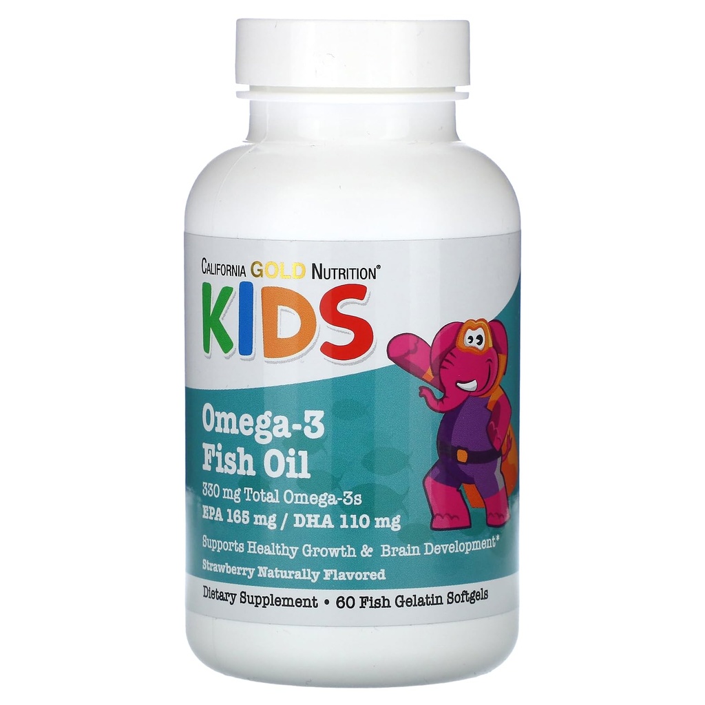 California Gold Nutrition Kids Omega-3 Fish Oil, Natural Strawberry, 60 Fish Želatína Softgels