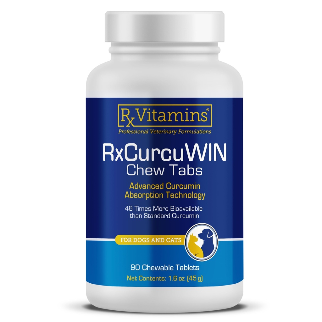 Rx Vitamíny CurcuWIN - Kurkumín pre psy a mačky - Vitamíny a doplnky, Alergická úľava - Poskytuje imunitnú podporu a pomôcky Podpora trávenia - Spoločný doplnok - 90ct