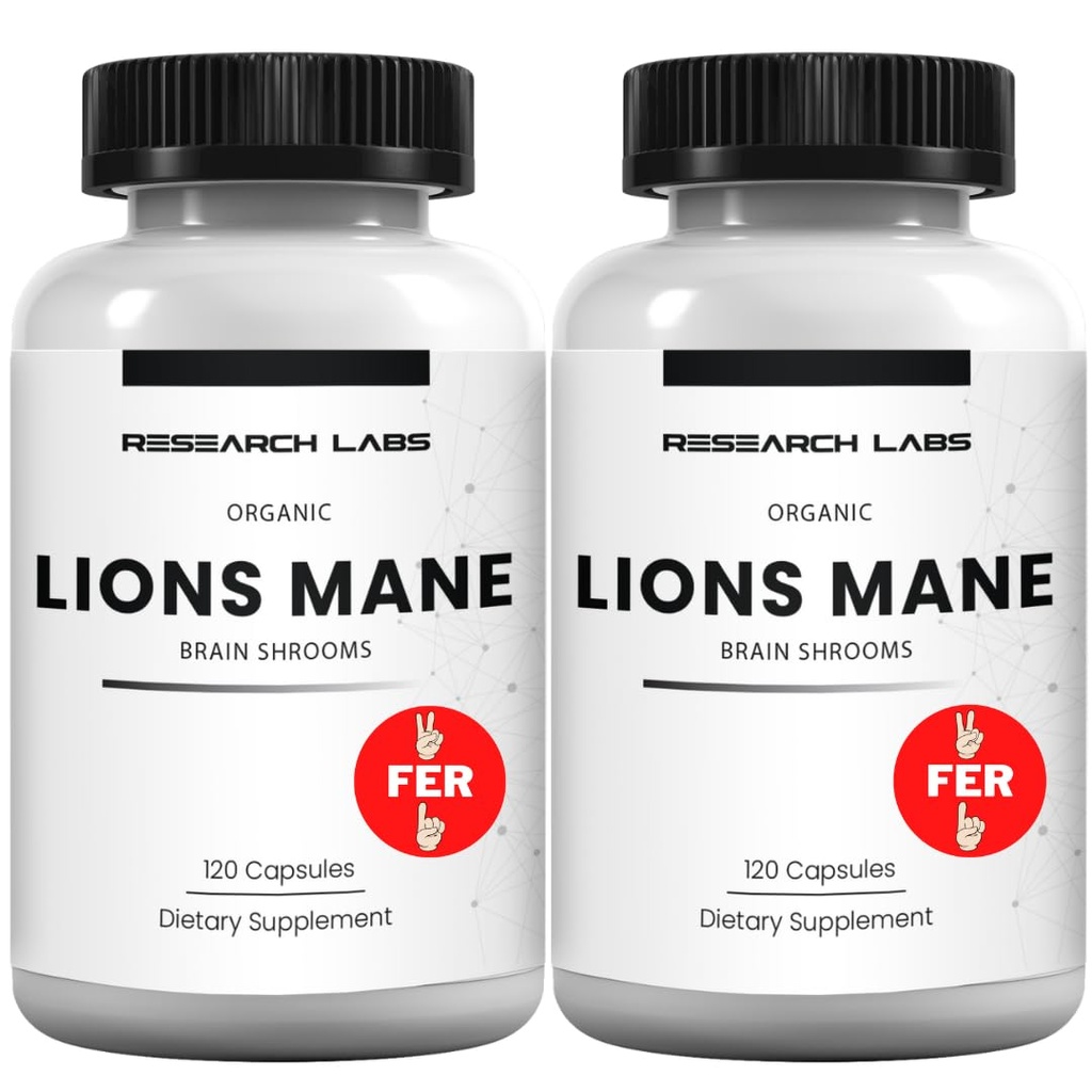Výskum Labs Organic Lions Mane Supplement Kapsule, 2 Fer 1 Ad - 240 Kapsule w/patent LitpropanTM Immune System Booster Nootropic Brain Support Mushroom Supplement. 10X Extract porovnateľné 18000mg