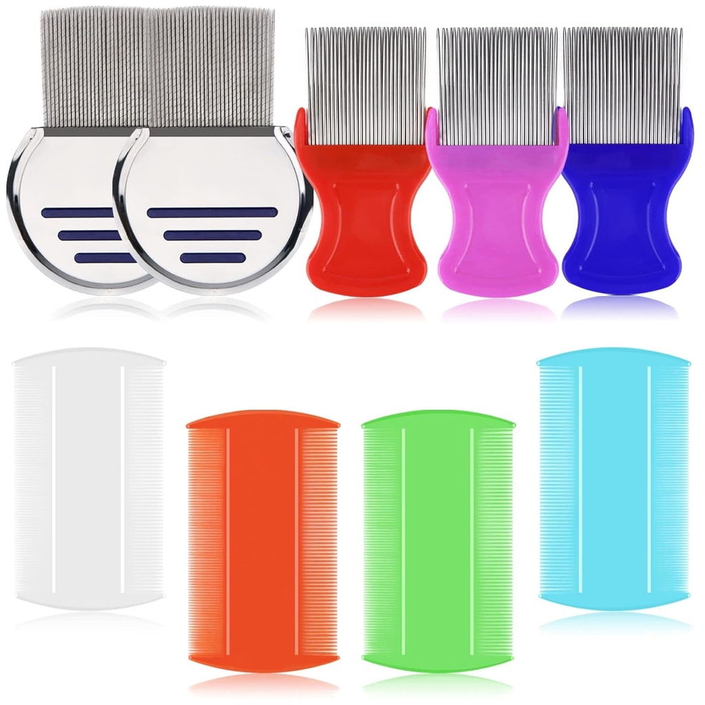 LABOTA 9 ks Lice Combs, Flea Combs, Vlasy Comb Double Sided Fine Tooth Combs, Odstránenie lupín Comb s kovovými zubami, nerezovej ocele Louse a nit Comb pre liečbu hlavy vši