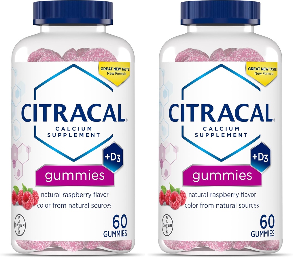 CITRACAL Vápnik doplnok Gummies, Žuvateľný vápnik s vitamínom D3, podporuje zdravie kostí, Žuvačky vápnika pre vek 12+, prírodné malinová príchuť, 60 počet (Obsah 2)