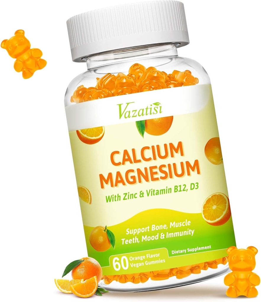 Vápnik Magnézium Zinok Gumies s vitamínom D3 a K2, vysoká absorpcia Magnézium Glycinát Draslík pre imunitnú a pokojnú náladu, Vegánska Orange Chute 60 Gumies