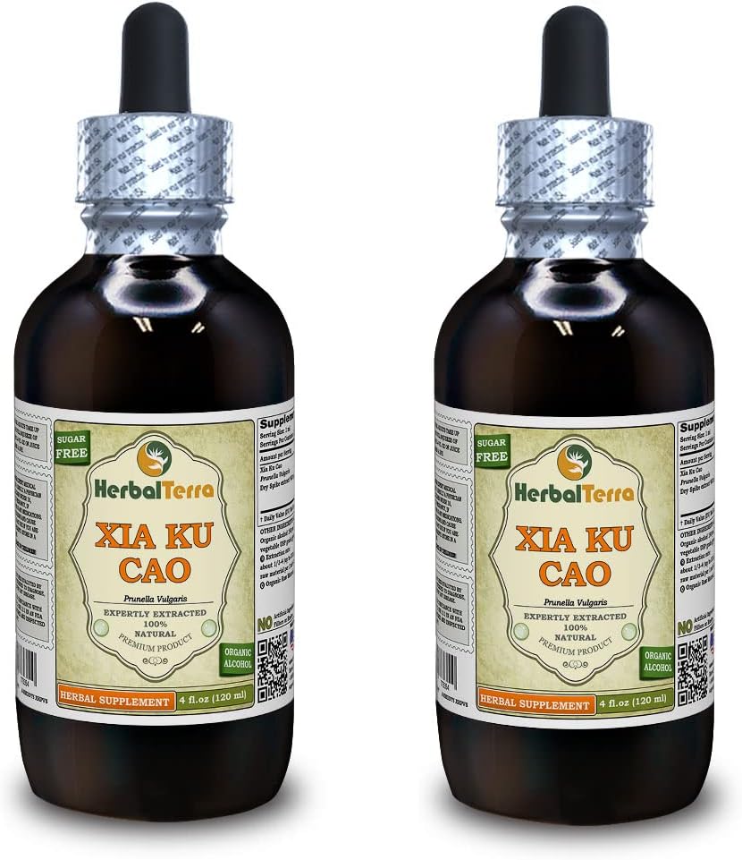 Xia Ku Cao, Prunella (Prunella Vulgaris) Tinculation, Organic Sušená Spike Powder Liquid Extract (Brand Name: HerbalTerra, Proudly Made in USA) 2x4 fl.oz (2x120 ml)